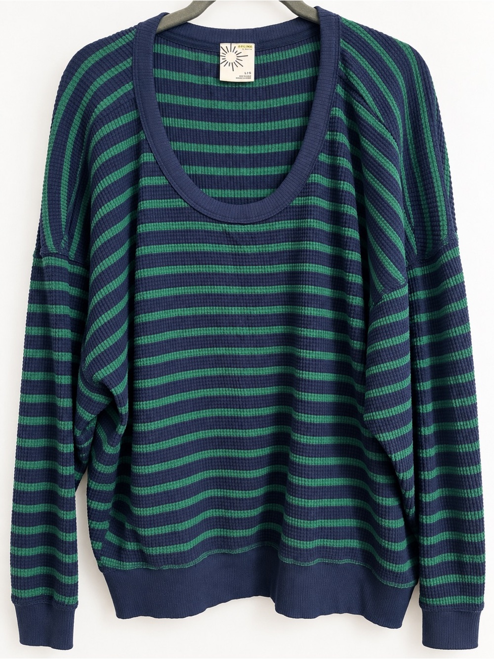 OFFLINE by Aerie Navy Green Striped Waffle Knit Pullover Size Large